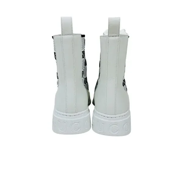 Gucci Platform 38.5/ US 8.5 GG Supreme Leather Chelsea Boots White NWB $1,100